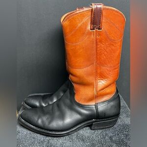 NOCONA 232 Made in USA Cowboy Riding Black Tan Biker Work Boots Mens Sz 10.5 B